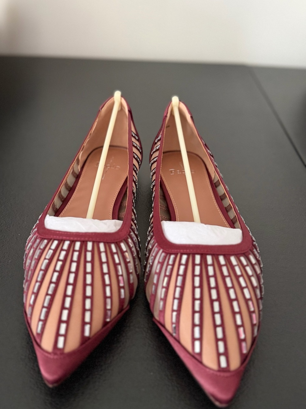 Paolo Burgundy Pointed Mesh Flats